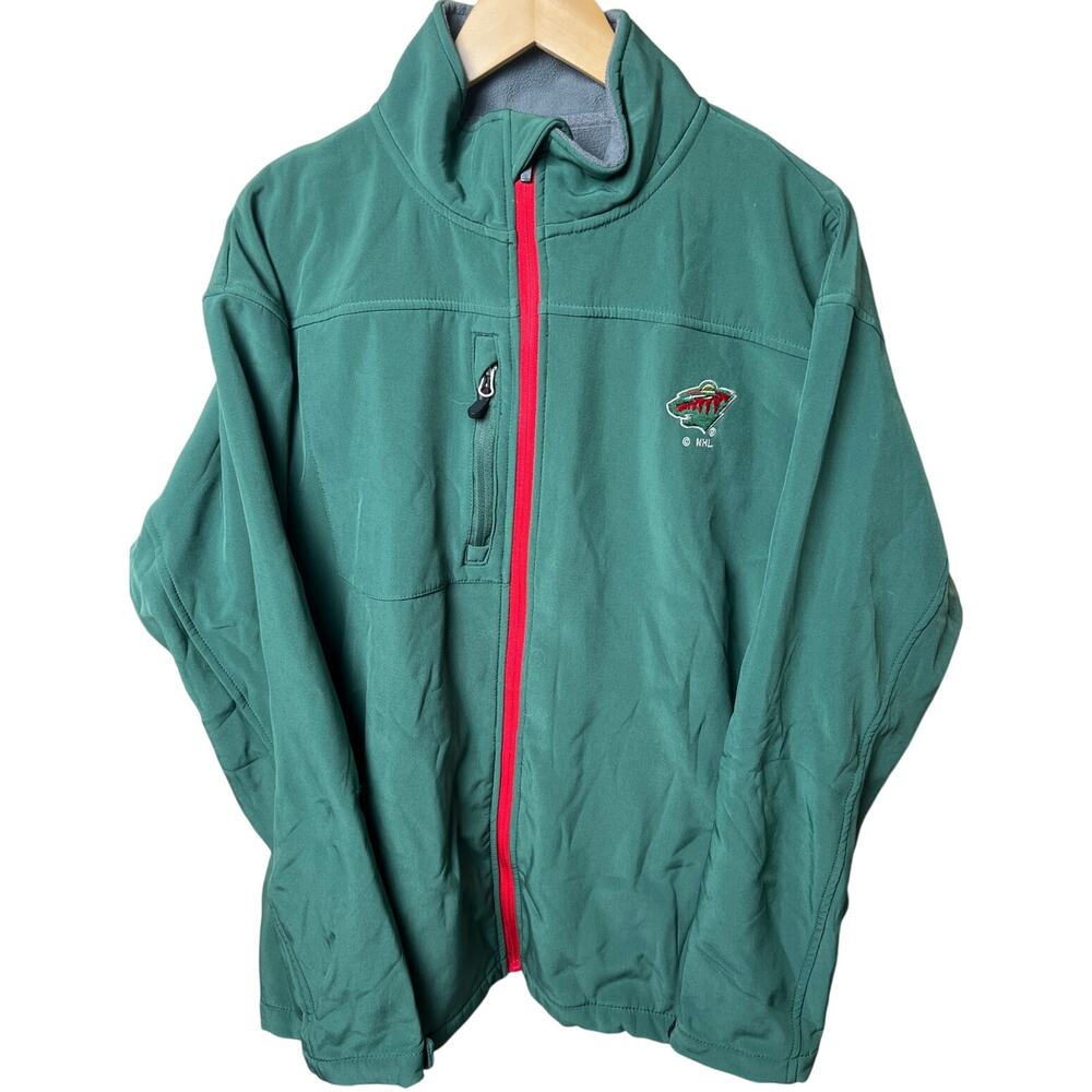 NHL Minnesota Wilds Hockey Green Zip Up Sweater Large |Minor Armpit Split
